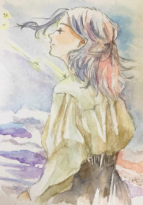 『光のさす方へ』 Towards the Light watercolor / A5 / Canson paper #水彩画 #絵画 #イラスト #watercolor