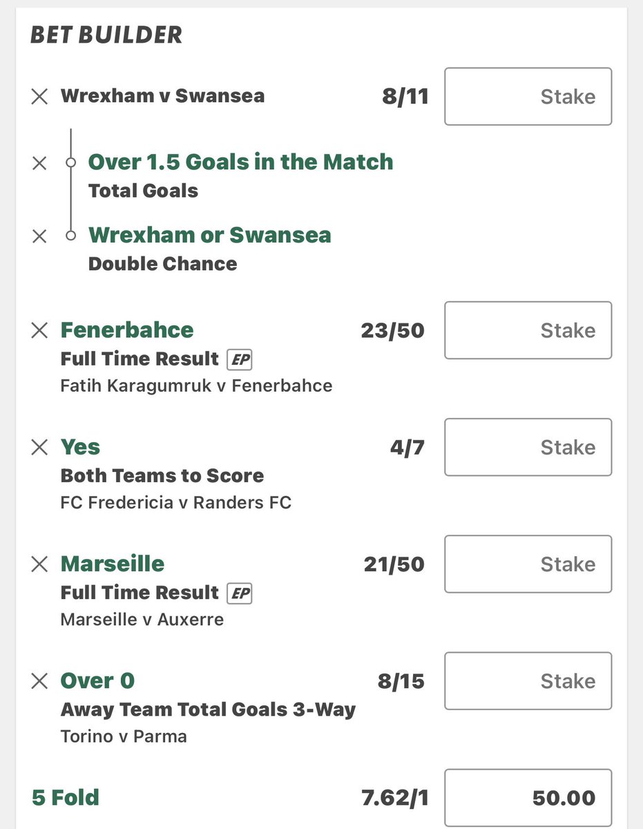 TODAYS 5️⃣ FOLD

⚽️If this wins 5 of you get £25 each

❤️YOU MUST LIKE AND RETWEET❤️