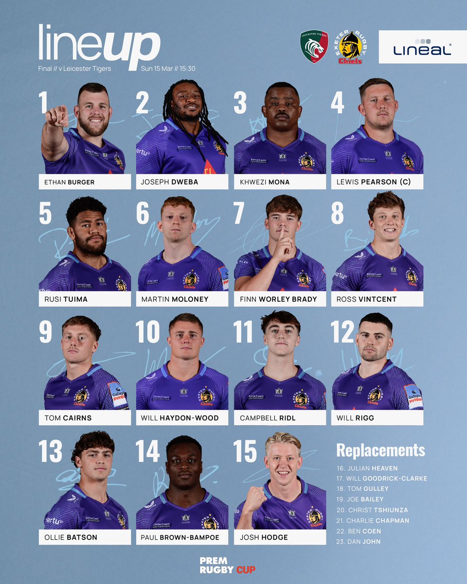 ExeterChiefs's tweet photo. 𝗧𝗘𝗔𝗠’𝗦 𝗨𝗣! 

Silverware on the line 🏆

Full team news 🔗 https://t.co/Roq9VXjuwe

#LEIvEXE | #JointheJourney https://t.co/T9OI3snKXX