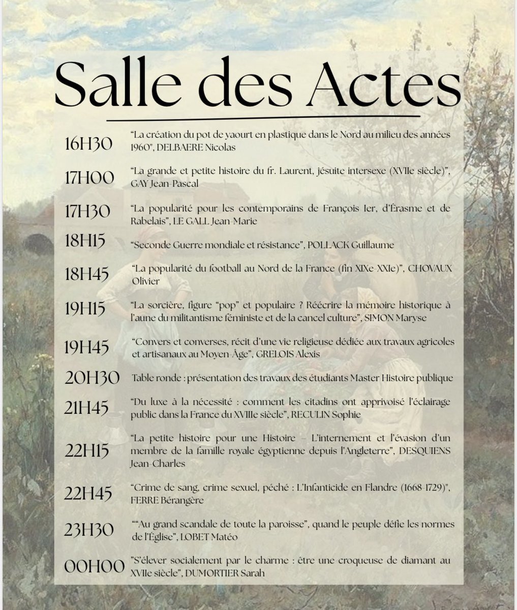 Pour la 3e édition, les étudiants du M1 Histoire Publique de la FLSH Lille vous convient aux Nocturnes de l’Histoire sur le thème « Populaire! ». 
Vous savez, désormais, où passer votre soirée du mercredi 25 mars 2026! 
(Gratuit sur inscription en suivant le QR code)