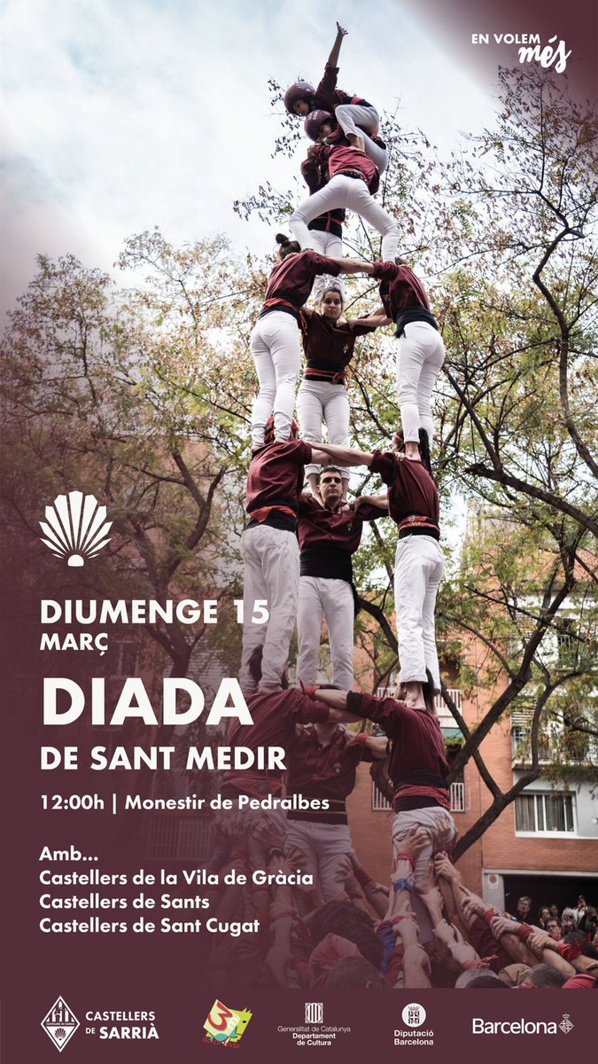 Ens trobarem a plaça a les 12h acompanyats de <a href="/cvg_cat/">Castellers de la Vila de Gràcia</a> <a href="/gausacs/">Castellers de Sant Cugat</a> i <a href="/borinots/">Castellers de Sants</a>, celebrant la tradicional Diada de Sant Medir! 
#laCollaEtsTu #castells #castellers