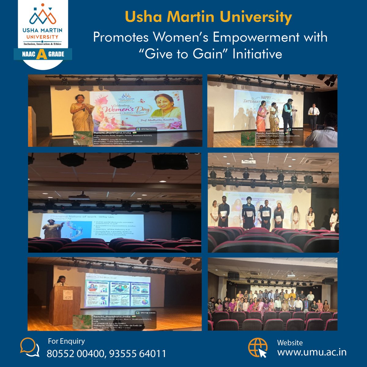 The International Women’s Day programme was organized by the Internal Complaints Committee (ICC) Cell at Usha Martin University with the inspiring motto “𝐆𝐢𝐯𝐞 𝐭𝐨 𝐆𝐚𝐢𝐧.”

The event was graced by our Honourable Vice Chancellor Prof.Madhulika Kaushik as the Chief Guest.