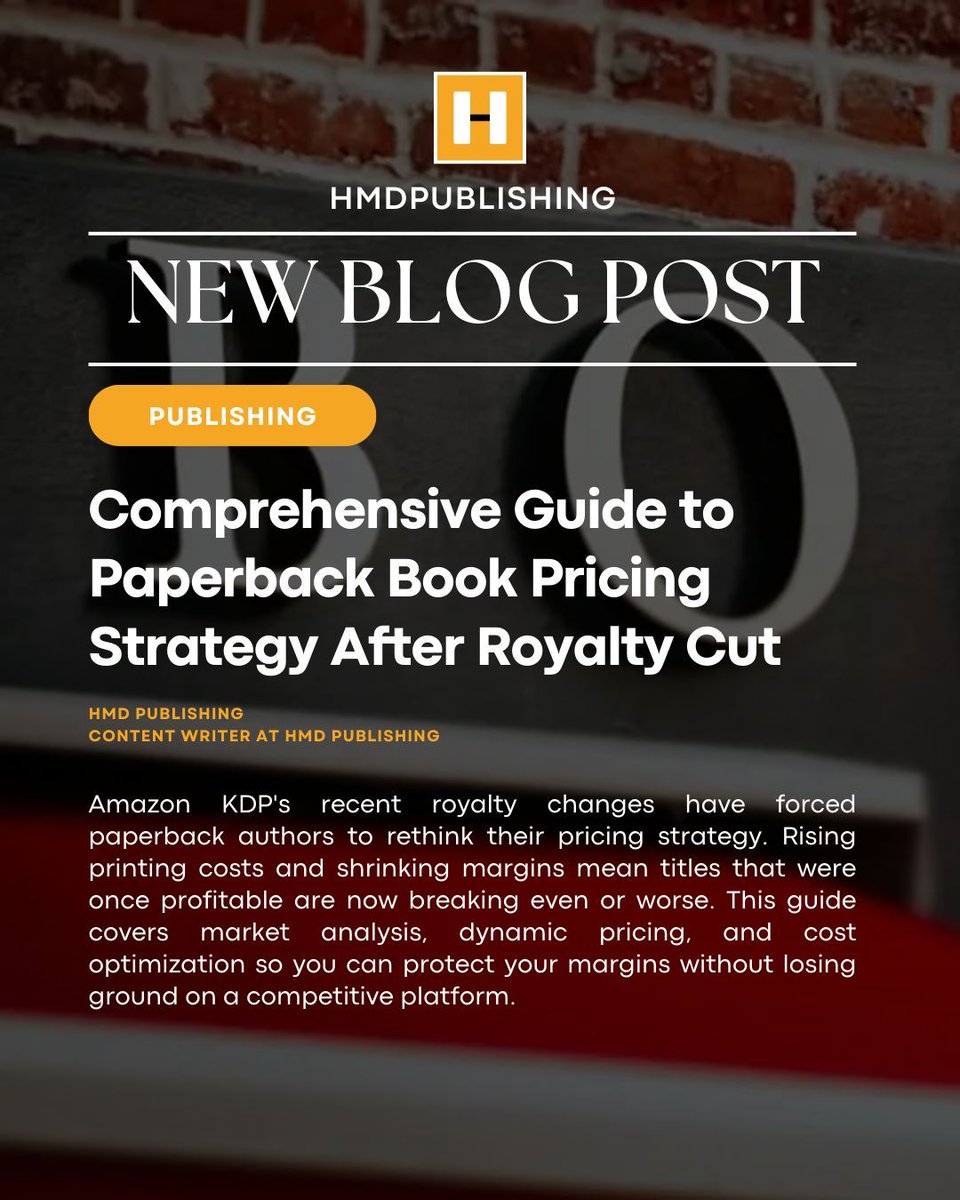 hmdpublishing's tweet image. Amazon KDP changed their royalty structure. Your pricing needs to change too.

Rising print costs are killing margins. Here's how to protect yours 👇

🔗 hmdpublishing.com/blog/paperback…

#AmazonKDP #SelfPublishing #KDPTips #HMDPublishing