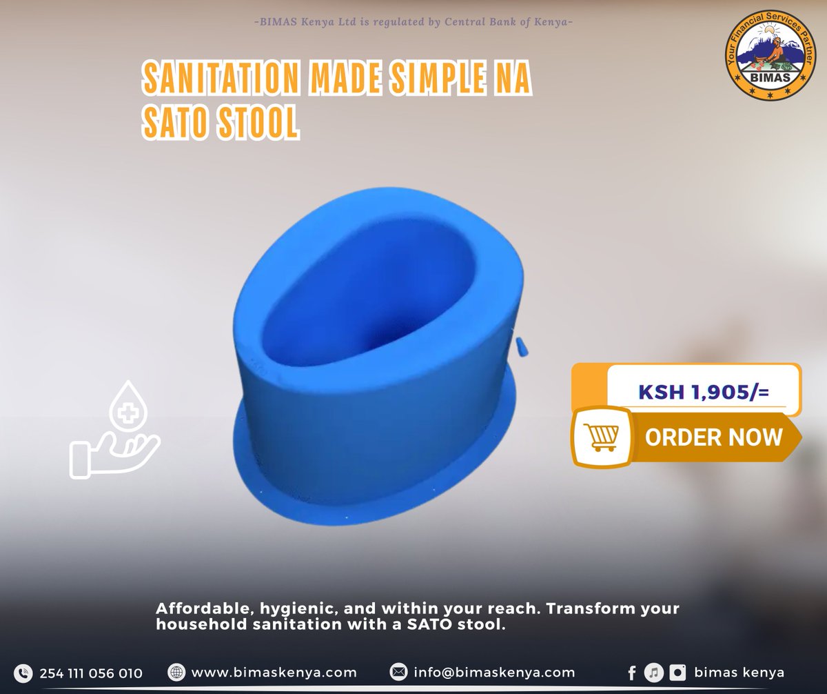 bimas_kenya's tweet image. A modern home deserves a clean and hygienic toilet. The SATO stool helps block flies and reduce bad odor for  your pit latrine . Upgrade your home with a SATO stool for only Ksh 1,905/=   
Visit your nearest BIMAS branch or call us  and get yours
  
#BIMASMicrofinance #SatoToilet