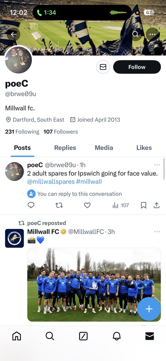 amycloonan's tweet photo. SCAMMER!! Millwall fans please don’t buy from this account. Bloke has scammed me out of tickets for Ipswich. The tweet he posted at 10:30 was half hour after I sent him money for tickets. He has posted in @millwallspares a few times!! Please share #millwall #mfc #ipswich https://t.co/B1ZXjY4Mqj