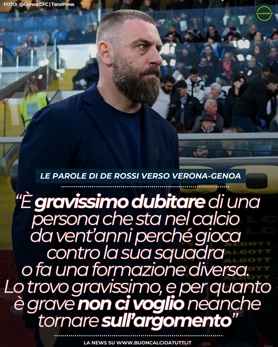 buoncalcio's tweet photo. 🗯️🔴🔵 𝐃𝐄 𝐑𝐎𝐒𝐒𝐈 torna rapidamente nella conferenza pre gara di #VeronaGenoa sulla formazione iniziale scelta in #GenoaRoma. Una formazione vincente e ragionata, ma i social non la pensavano così ⤵️
🔗 https://t.co/bu3kNqbjS8
➡️ #Genoa #SerieA #DDR #DeRossi https://t.co/DrTLUuj4FS