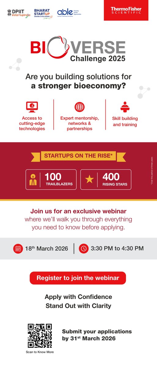 AIC_CCMB's tweet photo. 🚀Join the upcoming webinar to learn about
 BioVerse Challenge 2025 is looking for innovators building solutions for a stronger bioeconomy.

📅 Webinar: 18 Mar 2026
⏰ 3:30–4:30 PM
🔗 Register: https://t.co/lpewn3k6F1 https://t.co/ke70iHuJyK
