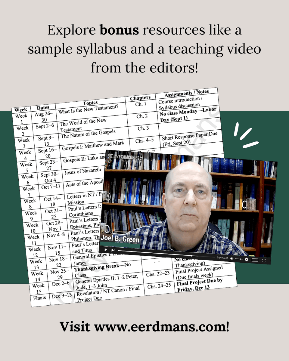 eerdmansbooks's tweet image. This freshly revised volume is both an ideal #textbook for #biblicalstudies courses and a superb introduction for general readers wanting an overview of the #NewTestament. 📚✍️ Explore a sample syllabus and teaching video on our website: loom.ly/hp3afWs
