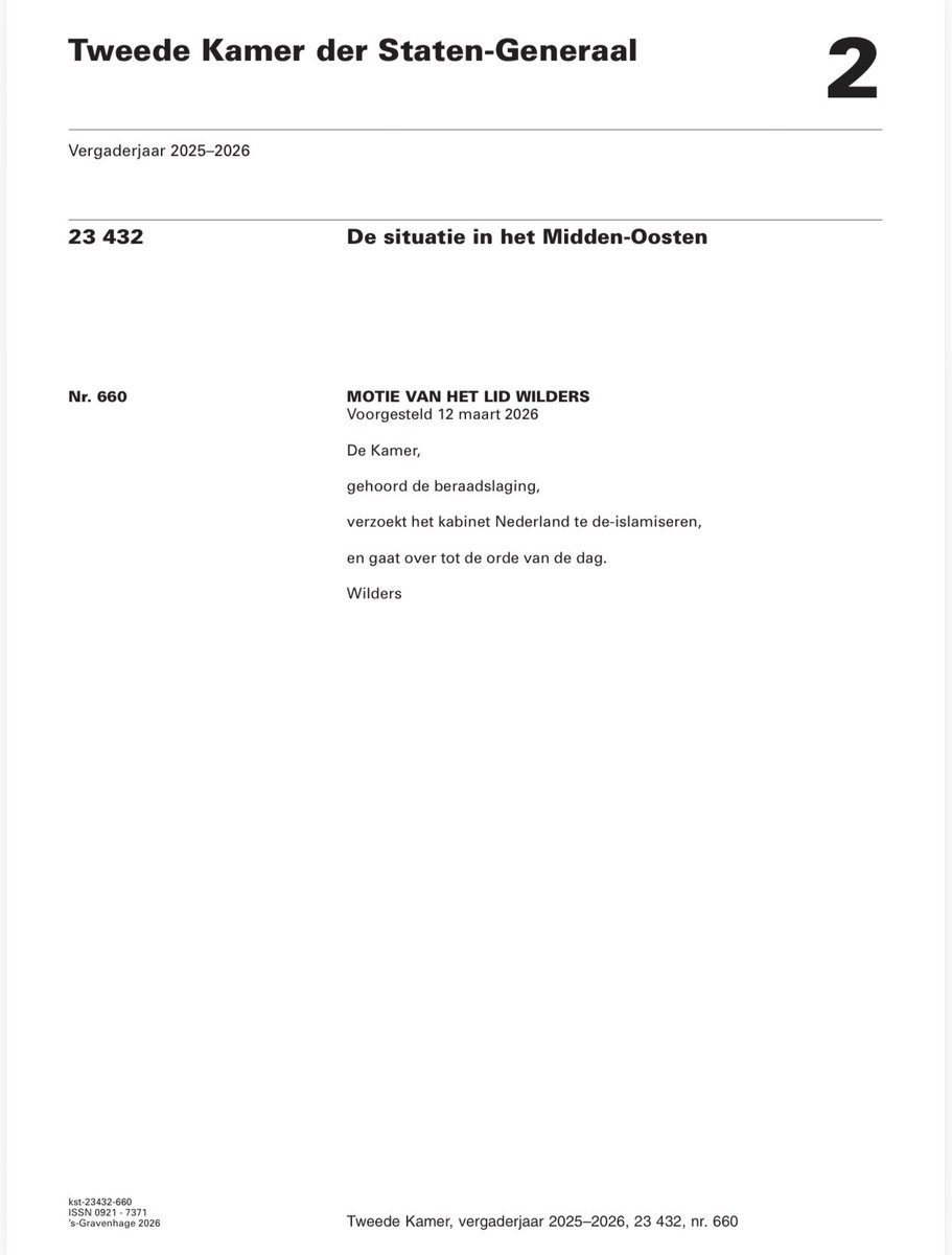 geertwilderspvv's tweet image. De gouden motie.
Hier gaat het om.

Niet langer capituleren maar ons land en cultuur verdedigen.

Nederland is van de Nederlanders! 

Volgende week stemt de Tweede Kamer hierover.

Hoofdelijk. 

#PVV #Wilders #StopIslam