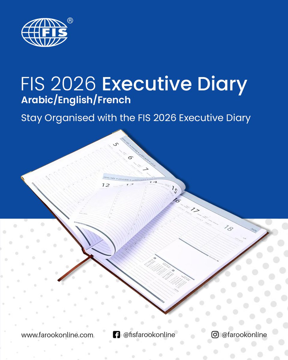 The #FIS2026ExecutiveDiary helps you manage every important moment of the year.
Available in Arabic, English &amp; French.
To buy FIS diaries 2026: farookonline.com/category/diari…
To buy product: farookonline.com/product/fis-20…

#yearplanner #OfficeSupplies #Stationery #OfficeEssentials #Farook #UAE