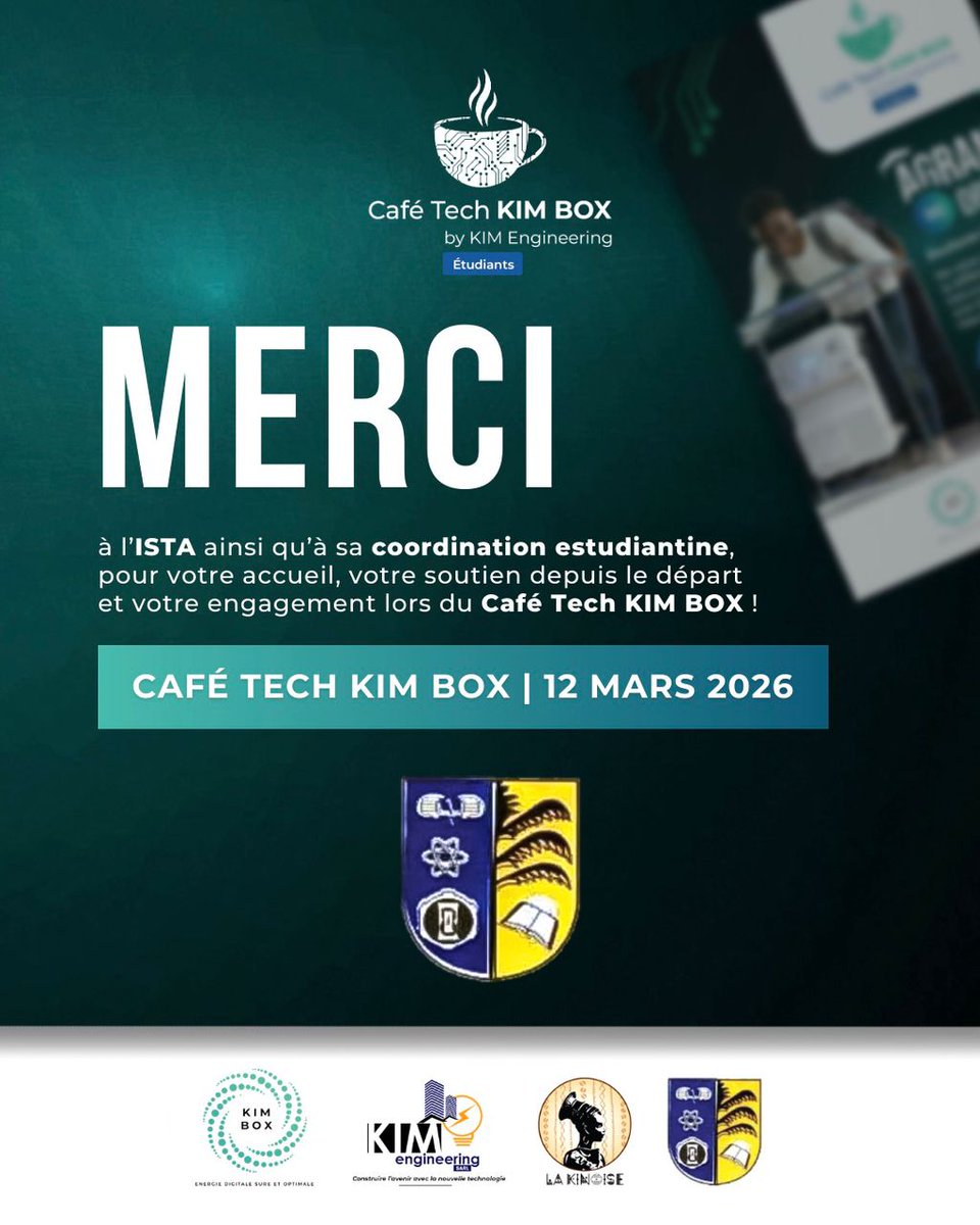 engineering_kim's tweet photo. Grand merci à l'ISTA, au Dr Élysée Mbuyamba et à la coordination estudiantine pour l'accueil et l'accompagnement accordés à cette initiative. 
 À votre implication dans la réussite du Café Tech KIM BOX.

Café Tech KIM BOX - 2026
#kimbox #cafetech #Innovation #ista #kimengineering https://t.co/Z4ukDz9yhW