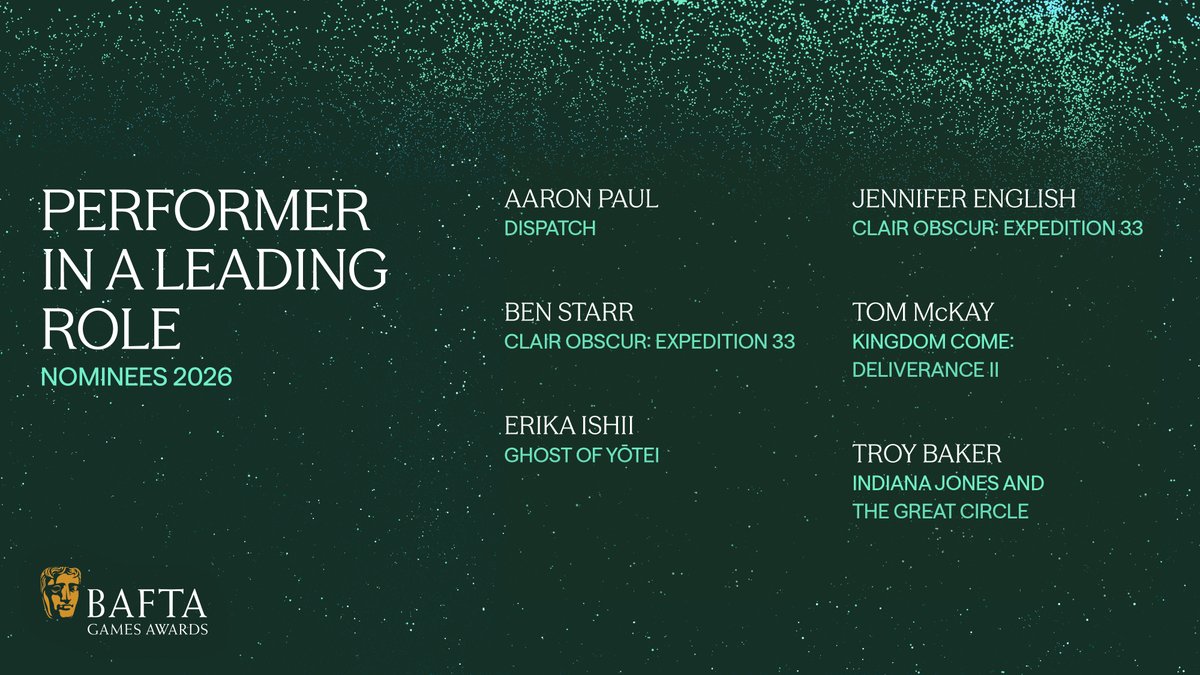 KingdomComeRPG's tweet image. What a list of great games! 
It’s a privilege to be shortlisted by @BAFTAGames in two categories; Narrative and Tom McKay as Performer in a Leading Role.

#BAFTAGamesAwards #WarhorseStudios #KCD2