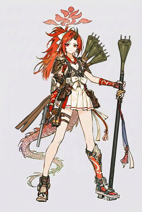 ブルーアーカイブの百鬼夜行連合学院の 臨戦 不破レンゲ 装備:刺突爆雷 :南部大型自動拳銃 百花繚乱魂を見せてやる!!