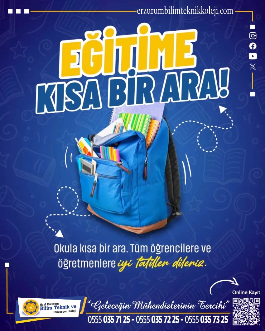 ErzurumBtk's tweet photo. Ara tatil başladı! Şimdi dinlenme, eğlenme ve enerji depolama zamanı. Tüm öğretmen ve öğrencilerimize iyi tatiller dileriz. 💫 https://t.co/oHsjZRPfom