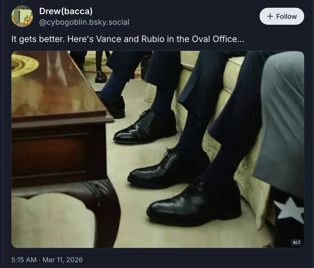 memeiological's tweet photo. Unlimited Shoesiosis in ascendant, part II
(Rubio shoe meme) https://t.co/iqWT6iId1A