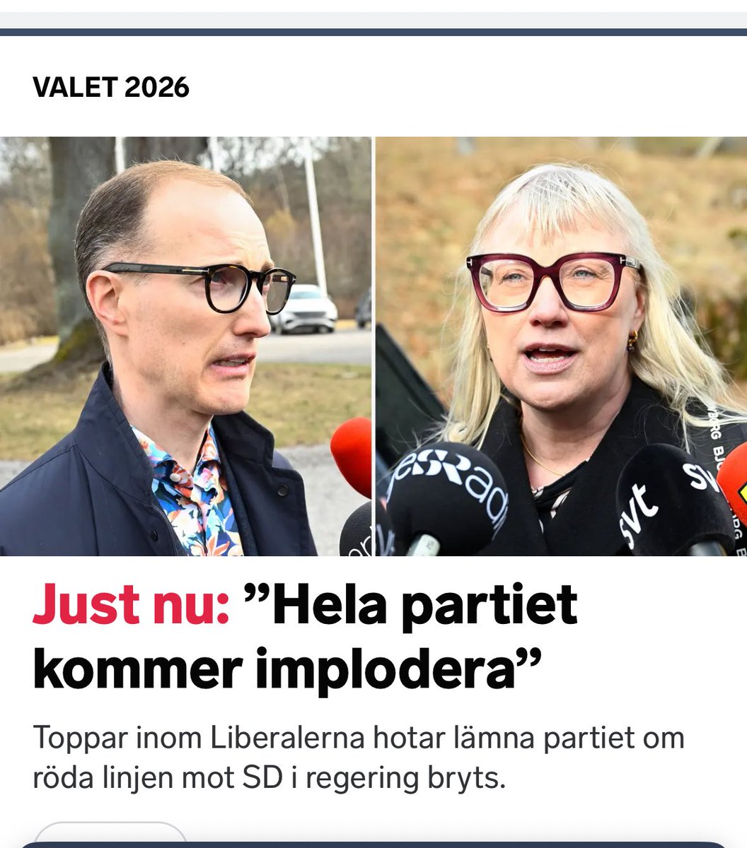 hogerkollen's tweet photo. Några få Liberaler med ryggrad kvar. Liberalerna partiledning är kappvänfare &amp; sesperata vill gå i säng med Putin-lojala SD.. 

#svpol #svpolitik https://t.co/7uuN72kL0F