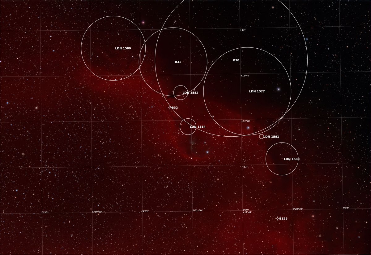 ohzak1's tweet photo. 暗黒星雲: LDN 1580~1584
L-eXtreme F2
300s x 30, gain120
総露光時間2時間30分
暗黒星雲を撮ったというよりもLDN 1584付近の散光星雲を撮ったという方が正しい
LDN 1584のすぐ右下にはCederblad 51という青い反射星雲があるが,ナローバンドフィルターで撮っているのでほとんど写っていない
#RASA8 https://t.co/eF8haFNZnn