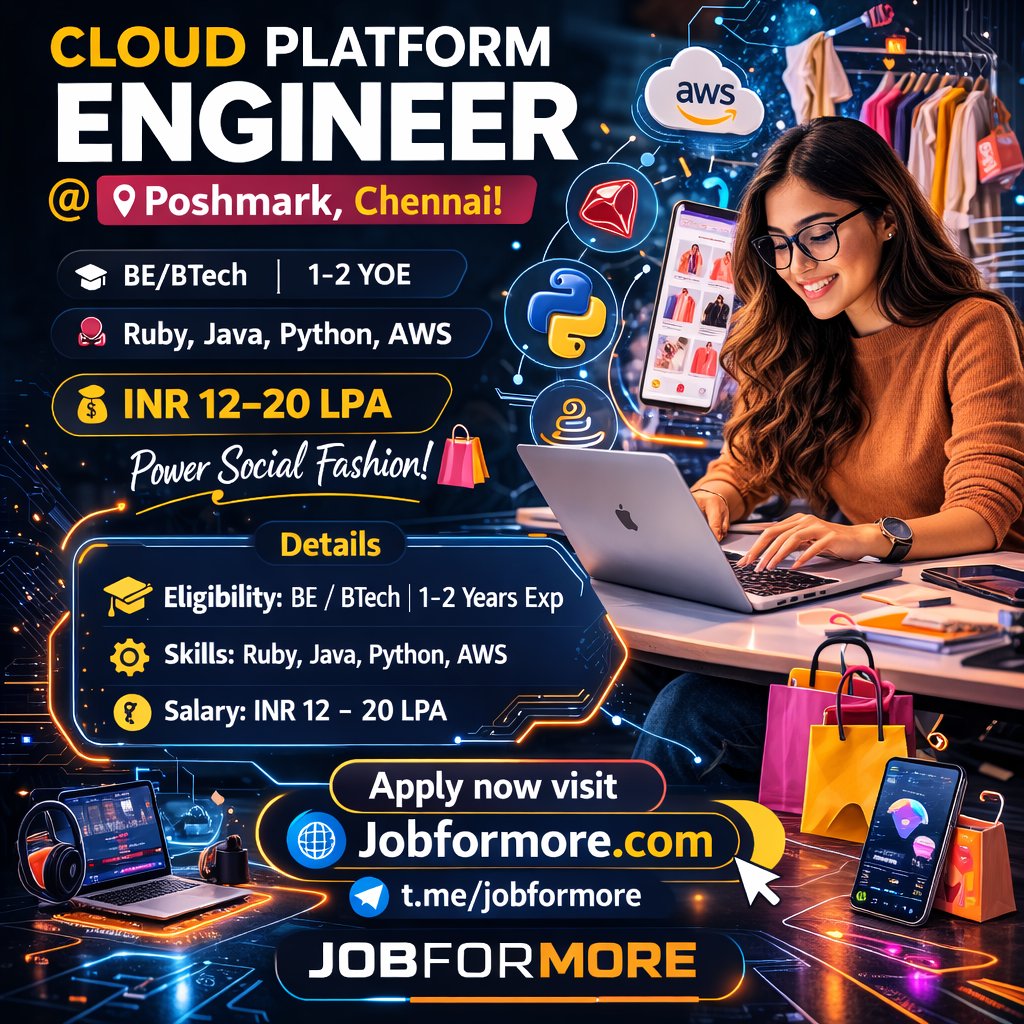 jobformore's tweet image. 👗 Cloud Platform Engineer @ Poshmark, Chennai!

🎓 BE/BTech | 1-2 YOE

🔥 Ruby, Java, Python, AWS

💰 INR 12–20 LPA

Power social fashion! 🛍️

#CloudEngineer #Poshmark #ChennaiJobs #Backend #Jobformore

Apply: tr.ee/ZOT5B6