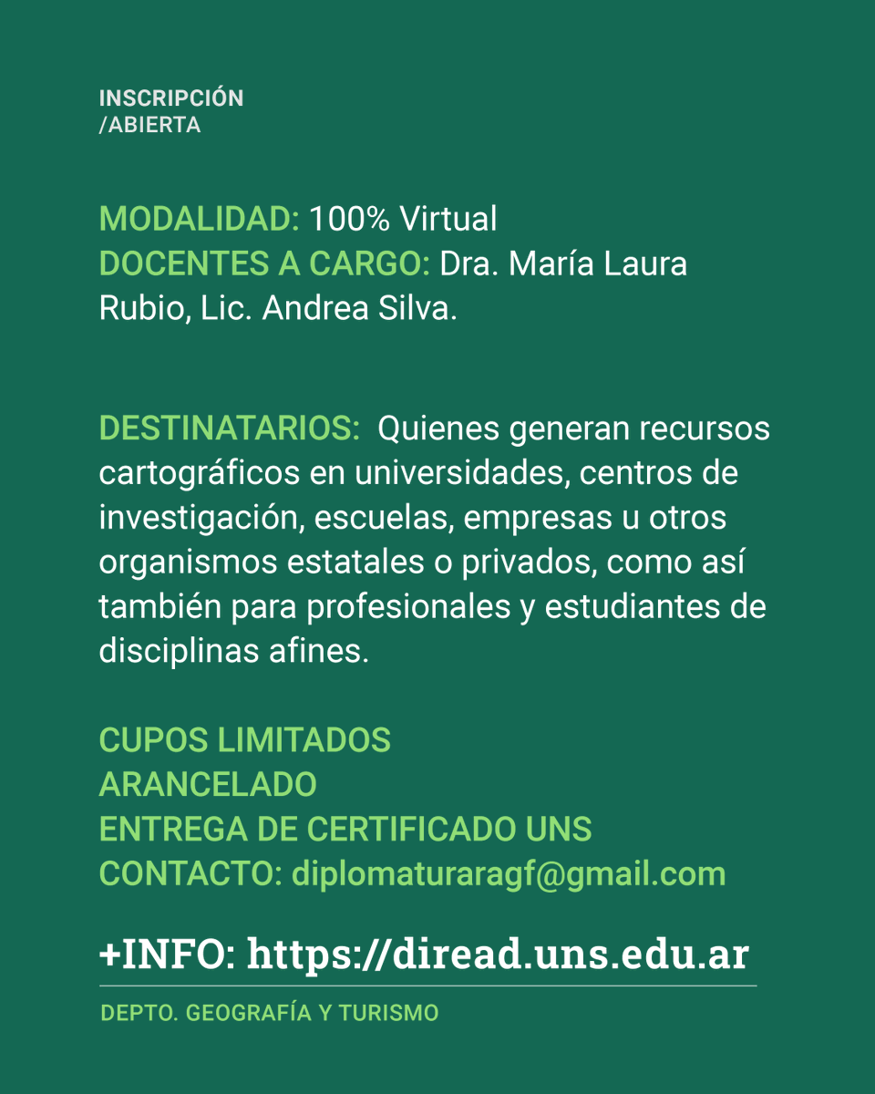 direaduns's tweet photo. 🗺️ Diplomatura Universitaria en Diseño y Producción Cartográfica – Teoría y práctica

Formación en diseño y producción de mapas para mejorar la comunicación de información territorial.

📅 Inicio: 10/04/2026

🔗 https://t.co/hluyUFEb7U
📩 diplomaturacdc@gmail.com https://t.co/kCiBHMyRe5