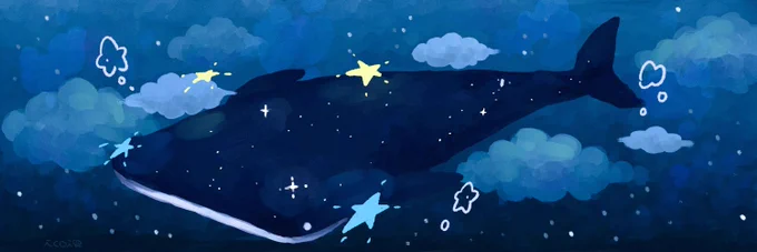 夜の海を泳ぐようなヘッダーを描きました