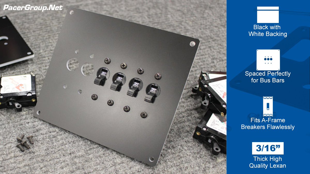 pacergroup's tweet image. Pacer's A-frame panel blanks are made from 3/16" (4.76mm) thick marine-grade Lexan. 

Each of these panel blanks is perfectly spaced for use with bus bars &amp;amp; A-frame breakers. 

#TopQuality #MarineElectrical #MarineWiring #MarineRepairs #MarineIndustry #MarineParts
