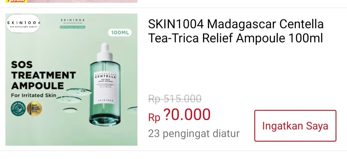 Flashsale SKIN1004 10RB ⏱️ 20:00

Rp10.000‼️

SKIN1004 Madagascar Centella Tea-Trica Relief Ampoule 100ml
s.shopee.co.id/15cWBBtaL
Stok : 10