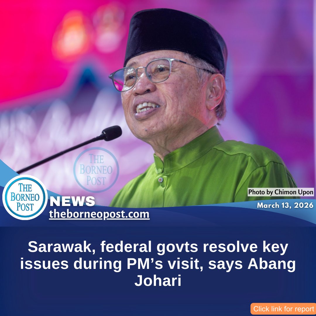 theborneopost's tweet photo. Sarawak Premier Abang Johari says key issues with the federal government were resolved after a meeting with PM Anwar, as the state boosts investment and supports low-income groups through SKAS.
https://t.co/TQHpiMwl07
#Sarawak #PMAnwar #SKAS #Madani2026 https://t.co/2fatKxZORB