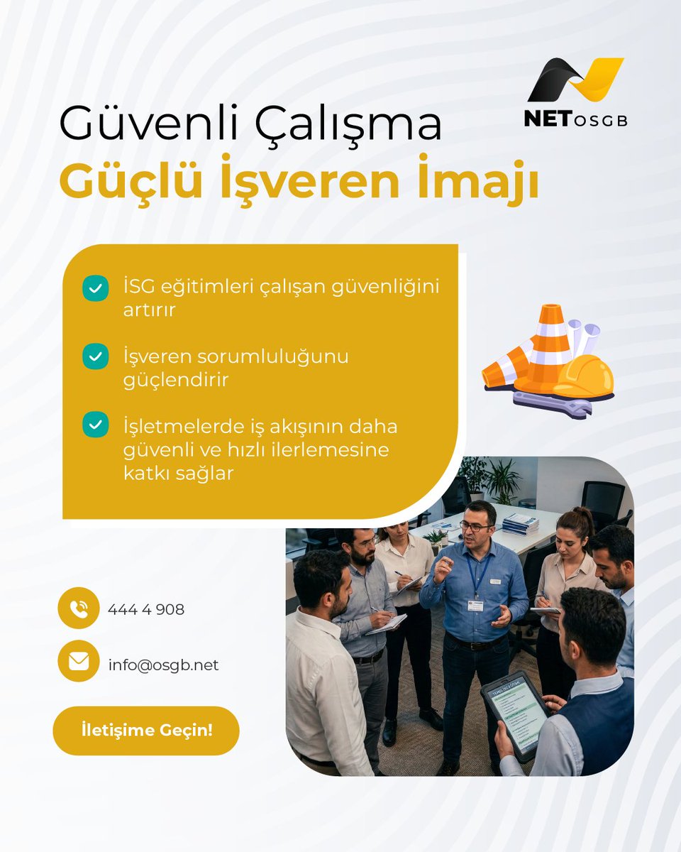 netosgb81's tweet photo. Güvenli çalışma ortamı güçlü işveren imajı yaratır.

İSG eğitimleriyle çalışan güvenliği artar, iş süreçleri daha güvenli ilerler.

Detaylı bilgi için blogumuzu okuyabilir bizimle iletişime geçebilirsiniz.

🔗 https://t.co/Q2yGWB4Vz4
📞 444 4 908
🌐 https://t.co/wiBDJYJNFt https://t.co/9PkCqrwgbo