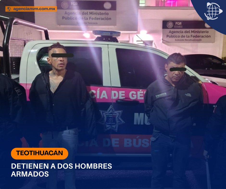 Policía de Teotihuacán captura a dos sujetos con armas de fuego en el centro del municipio. 🚔 Edgar Jesús “N” y Hugo “N” fueron trasladados a la FGR en Texcoco tras un operativo de vigilancia. 🏍️💨agencianvm.com.mx/estado-de-mexi…  #Seguridad #Teotihuacán #FGR #Edomex