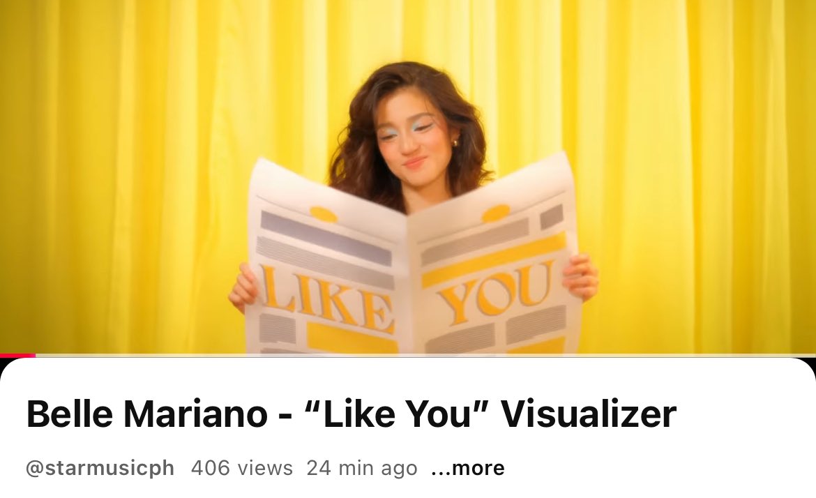 IT’S FINALLY OUT!!! 💛

<a href="/bellemariano02/">Belle Mariano</a>'s Like You Visualizer just dropped!✨
 Watch it now, stream hard, and let’s give it all the love it deserves! 🤩🎶

🖇️ : youtu.be/iRtR-zhfDV4?si…
 #LikeYouVisualizer #LikeYou
#BelleMariano | #ReBellesOFC