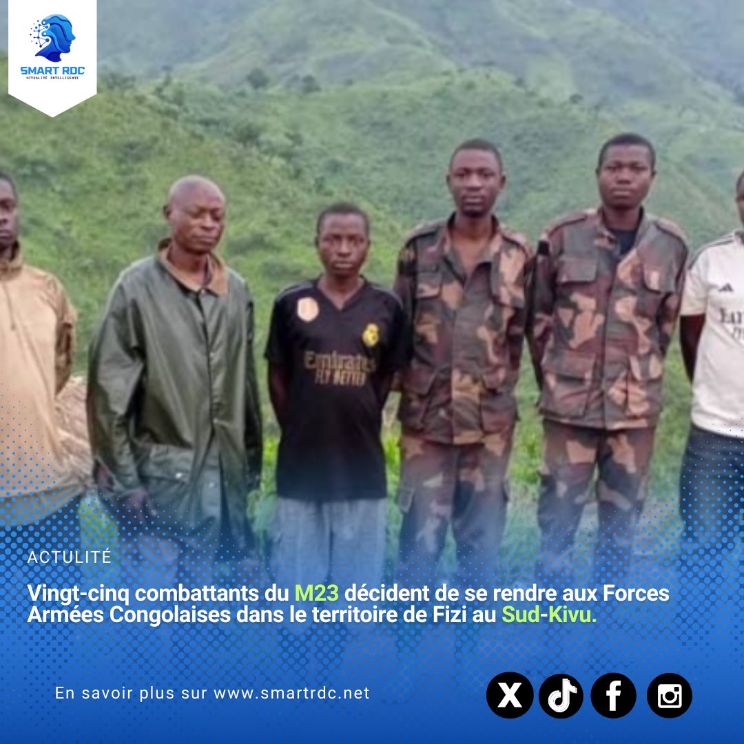 smart_rdc's tweet photo. #RDC | 25 combattants du M23 se sont rendus aux forces armées congolaises le dans le territoire de Fizi, à cause de conditions de vie difficiles.

🔗https://t.co/JXW4QTEXwA https://t.co/R5B1v1fE1g