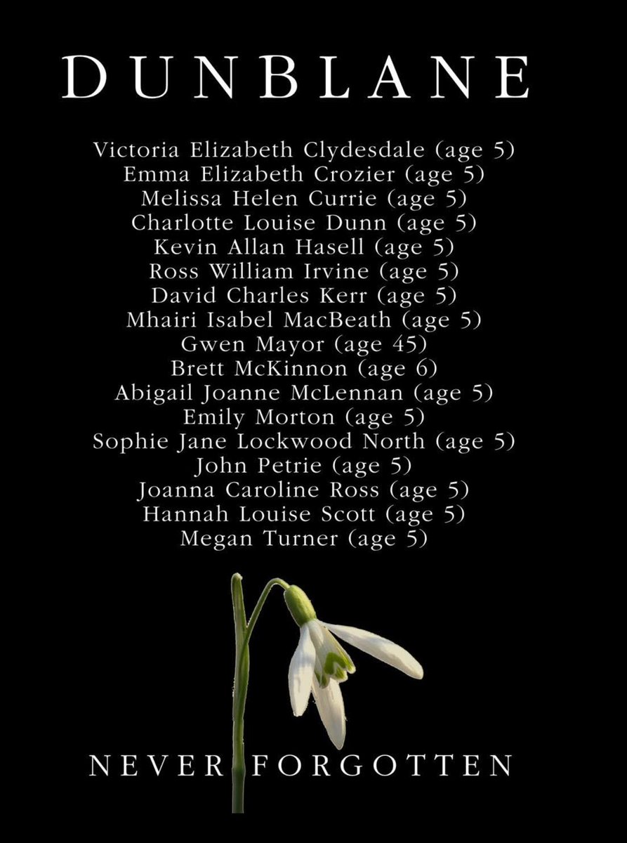 30 years ago today, the Dunblane tragedy shook Scotland. I was just in primary school, and I remember the relief on my mum’s face when she picked me up that day. I didn’t understand it then.  I understand it now.

30 years on - We remember. We learn. 
We honour the lives lost.