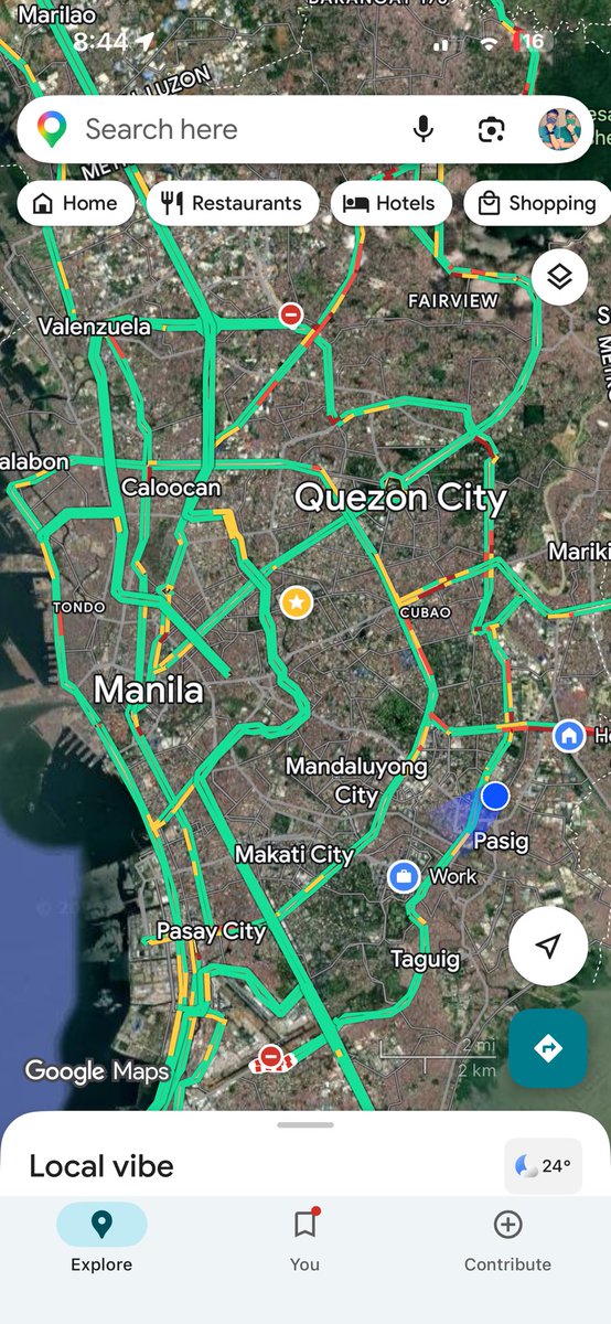 Dati ganitong oras, pulang pula halos yung buong Metro Manila sa bigat ng traffic. Pero ngayon halos green na. 8:44pm pa lang