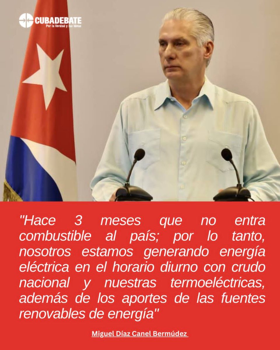 🇨🇺 <a href="/DiazCanelB/">Miguel Díaz-Canel Bermúdez</a>: "La crisis impacta en los servicios a la población, en el sector médico, entre otros. Las afectaciones energéticas son un problema muy grande. Hay miles d personas que esperan operaciones quirúrgicas, incluidos muchos niños". 
#CubaEstáFirme