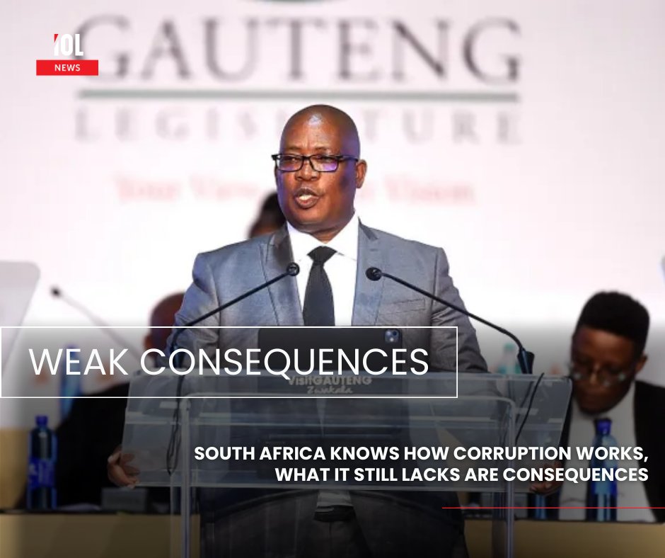 IOL's tweet image. Despite 37% of Gauteng’s senior officials failing lifestyle audits, only three department heads were removed, highlighting how weak enforcement continues to fuel South Africa’s corruption crisis. 
#Gauteng #LifestyleAudits #Corruption #PanyazaLesufi 
Read on:
