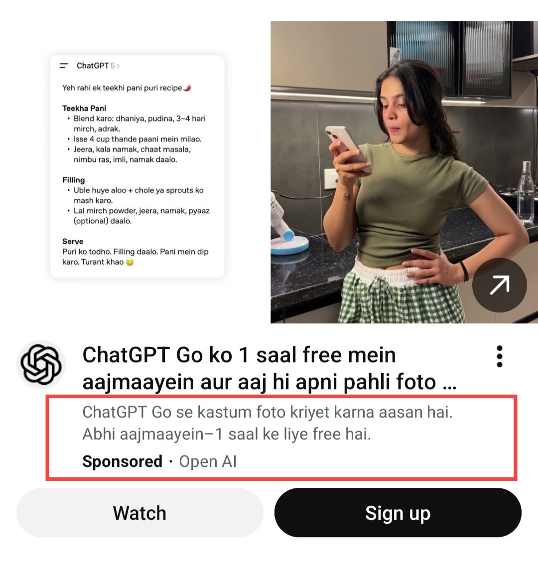 amitpatro__'s tweet photo. @OpenAI 
Saw a ChatGPT Go ad on YouTube with some incorrect Hindi spelling. 
Just sharing in case the team wants to correct it. ✌🏻 https://t.co/tCkGL1pUJQ