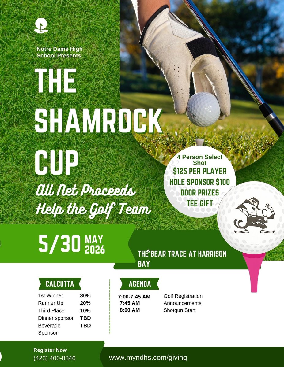 NDChattGolf's tweet photo. Come be a part of the inaugural Shamrock Cup. Proceeds directly benefit the Golf  team 
https://t.co/Dw2ptSYGLF https://t.co/eY9XTkKTGP