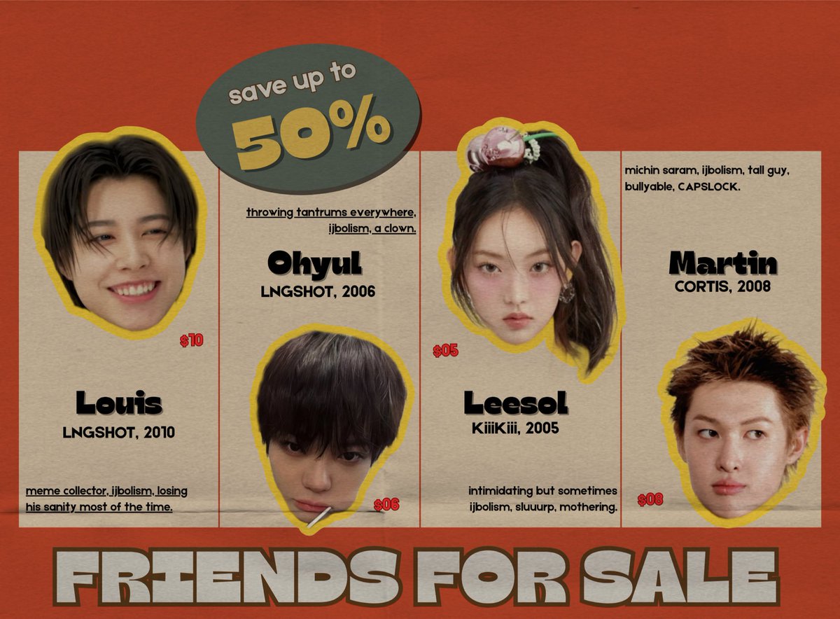 ohyulkwom's tweet photo. It’s not Black Friday but we still got a deal: buy one friend and you’ll get three chaotic ones as a bonus (discount up to 50%!!). With zero refunds, zero exchanges but the friendship warranty with extra laughter lasts as long as you’re willing to stay. Will you take the deal? https://t.co/KwNXAZua9H