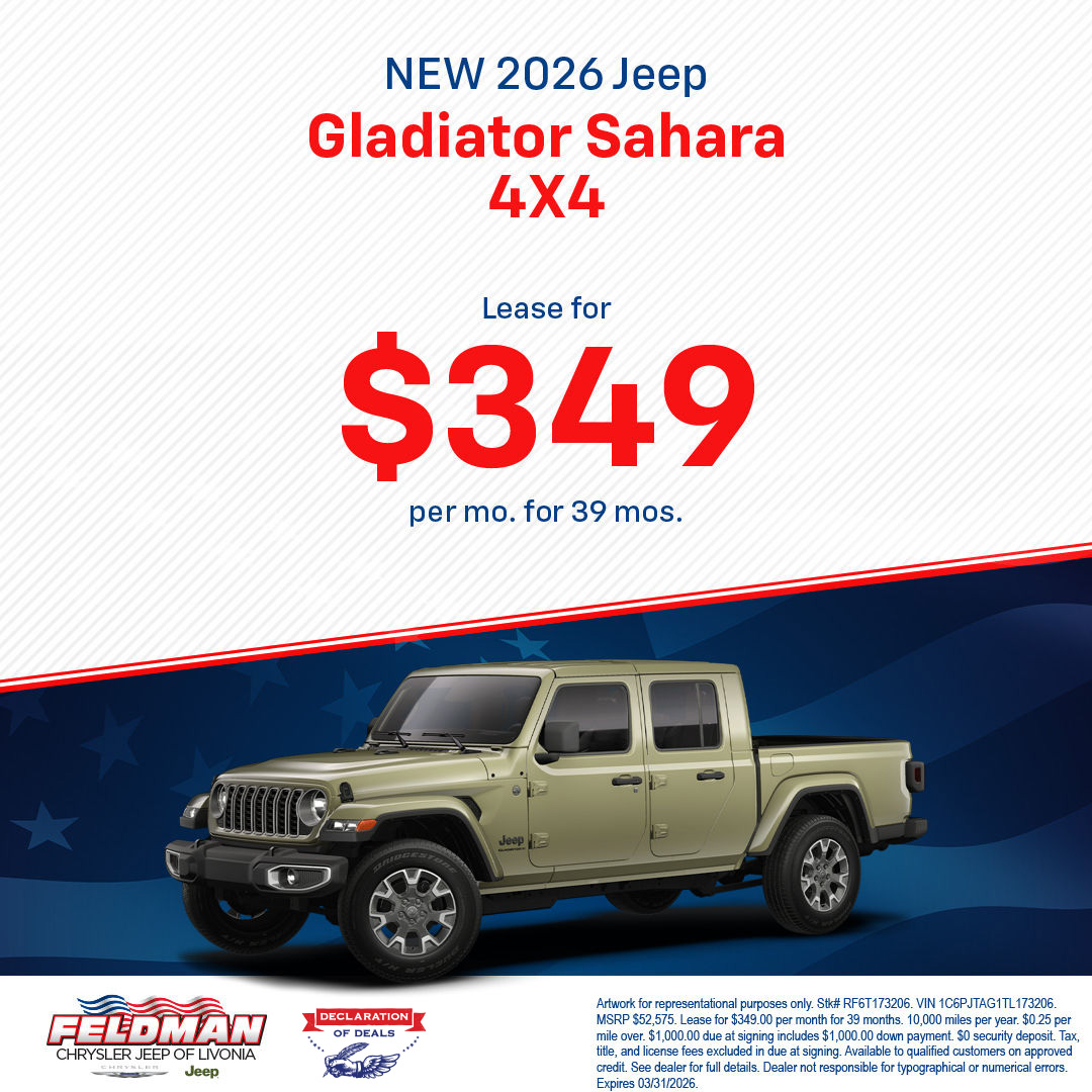 All roads lead to Feldman Chrysler Jeep of Livonia for your new Jeep Gladiator in March!
Offers subject to approved credit. See dealer for details: feldmancjoflivonia.com/newspecials.ht…

#Jeep #FeldmanCJofLivonia #LivoniaJeepStore #JeepLife #JeepGladiator