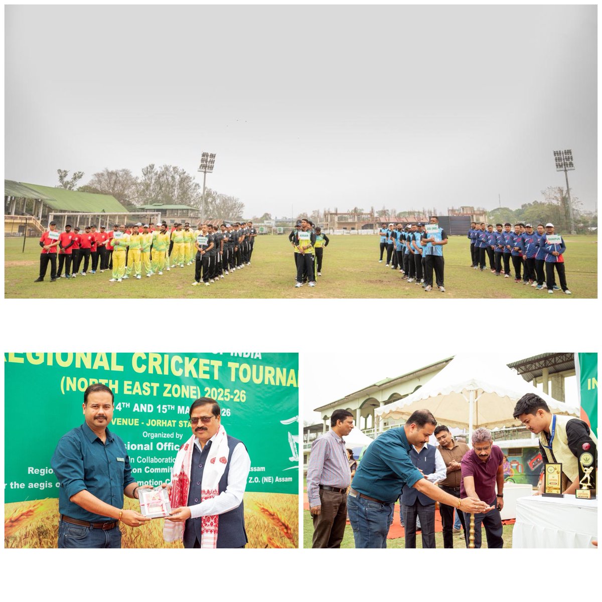 fcidojorhat's tweet photo. 🏏Inter Regional Cricket Tournament 26, NE Zone hosted by DO Jorhat has begun! The event was inaugurated with ceremonial lamp lighting by the GM(R), Assam, along with other dignitaries, followed by vibrant Sattriya Nritya and Martial Arts performance.
@AssamFci @fci_ne @FCI_India https://t.co/wDGbXMm7Ln