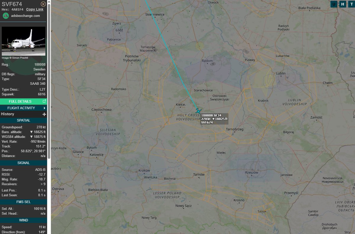 PolishMilRadar's tweet photo. 📅 13.03 🕘 14:02LT - 🇸🇪✈️ Szwedzki Saab Tp 100C zniża do Rzeszowa
🇸🇪 Siły Powietrzne Szwecji
✈️ Saab Tp 100C | Reg: "100008"
🛫 Baza Lotnicza Malmen #ESCF | Szwecja 🇸🇪
🛬 Rzeszów Jasionka #EPRZ 🇵🇱
#SVF674 zniża ↘️
🔗 https://t.co/2UC0WxMqQw
#POLMILRADAR https://t.co/lLWsBx0vIp
