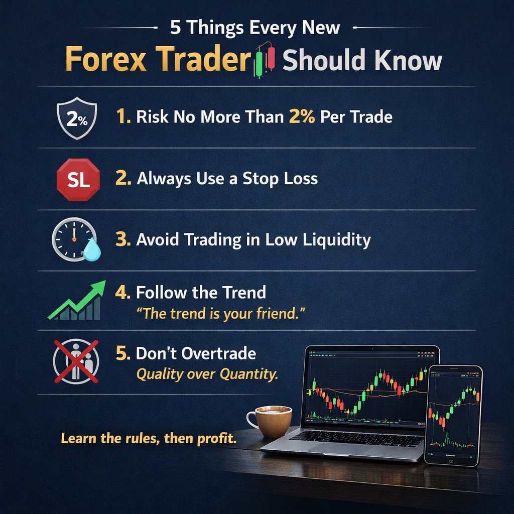 Sana_fxgold's tweet photo. 📊5 THINGS EVERY FOREX TRADER SHOULD KNOW📈💵

•  Risk 1–2% per trade💰
• Always use stop loss🛑
• Follow the trend📈
• Avoid overtrading⏰
• Be patients🙌

#forex #XAUUSD #GOLD #forexlearning https://t.co/wgIV7JvNrZ
