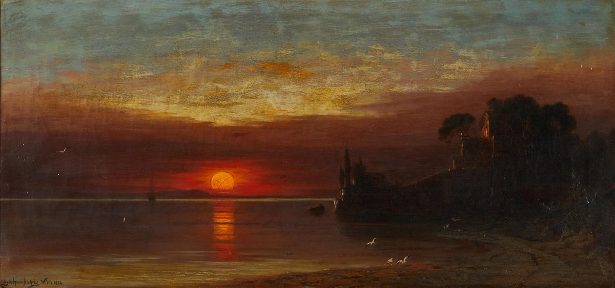 DailyClassicArt's tweet image. Ludwig Hans Fischer - "Southern view at sunset" (1874)