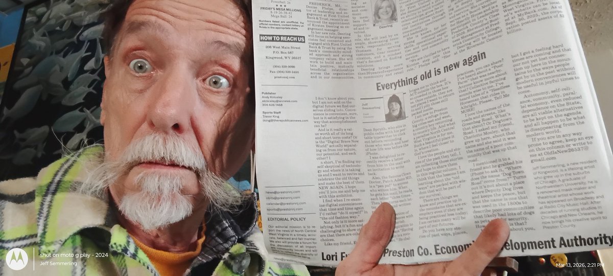 BaltimoMaskMan's tweet photo. Even an old 67-year-old fool can try something new. This is the first time I've ever been published in print. Page two of the Preston County Journal. I've been accepted as a regular columnist. 

https://t.co/QZiHlErwIC https://t.co/AM5uqn4MQ9
