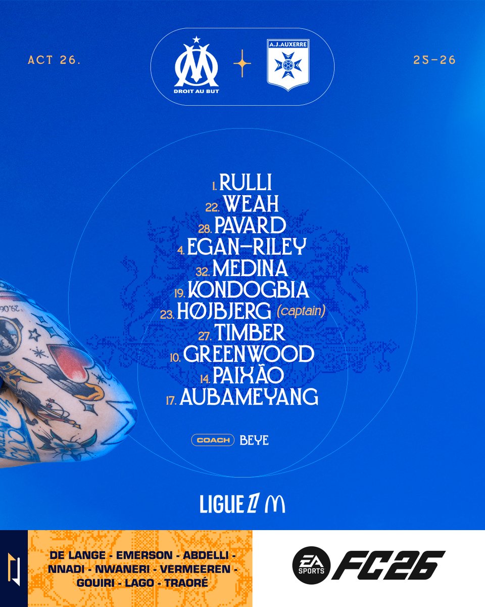 🅒🅞🅜🅟🅞 #OMAJA ⚔️

Découvrez le 1️⃣1️⃣ de départ du 𝗰𝗼𝗮𝗰𝗵 𝗛𝗮𝗯𝗶𝗯 𝗕𝗲𝘆𝗲 pour la 26ème journée de <a href="/Ligue1/">Ligue 1 McDonald's</a> ⚡️
Coup d'envoi à 20h45 ⚽️