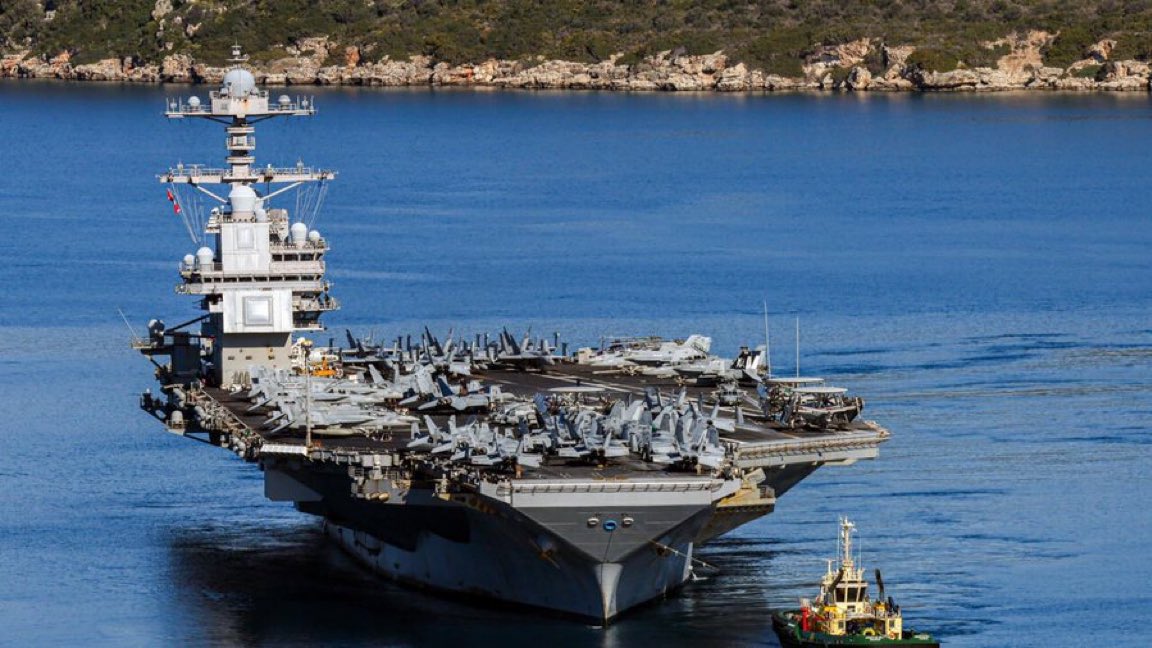 AdameMedia's tweet photo. JUST IN: 🚨🇺🇸 FIRE ON USS GERALD R. FORD STARTED DELIBERATELY BY CREW MEMBERS   

They don’t want to die for Israel. 

Source: TASS citing Iranian army https://t.co/a3i1yGb7sm
