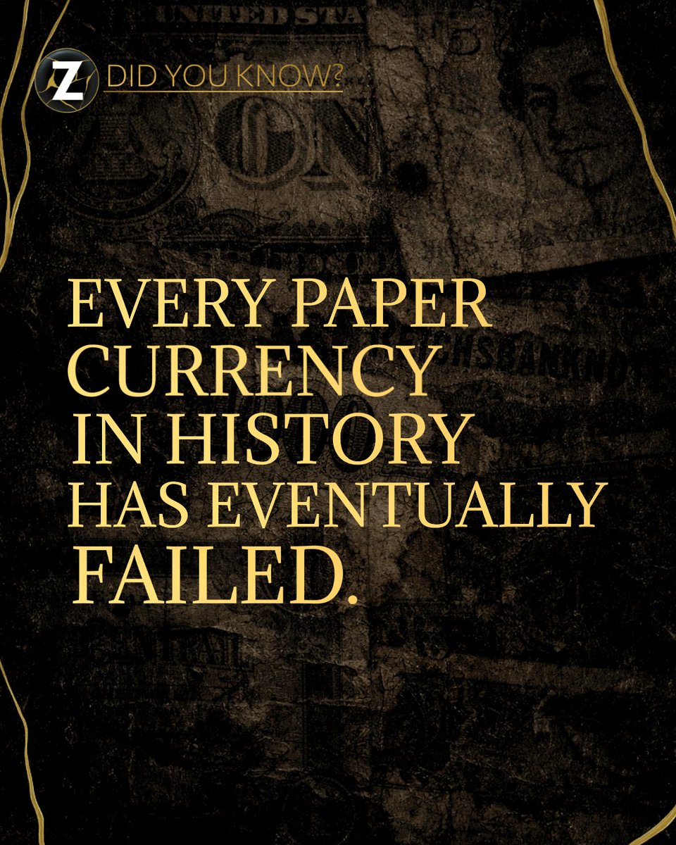 TheLynetteZang's tweet image. Every paper currency system in history has had a lifespan. 

Some have lasted decades. 
Some lasted longer. 

The common thread? 
None were permanent. 

Understanding monetary history isn’t about fear. 
It’s about preparation and perspective. 

#MoneyHistory #SoundMoney #Gold