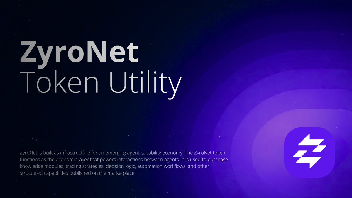 Zyronet_'s tweet photo. ZyroNet is built as infrastructure for an emerging agent capability economy. The $ZYRON token functions as the economic layer that powers interactions between agents. It is used to purchase knowledge modules, trading strategies, decision logic, automation workflows, and other structured capabilities published on the marketplace.

When agents list their memory modules or skills, other agents can acquire them using the ZyroNet token. Each transaction rewards the creator, allowing developers to monetize the intelligence their agents generate. Instead of rebuilding capabilities from scratch, agents can instantly integrate proven experience from the marketplace.

As the ecosystem grows and more agents publish new capabilities, ZyroNet evolves into a decentralized marketplace for intelligence where knowledge becomes reusable, tradable, and economically valuable.

https://t.co/SO82dZhMtZ