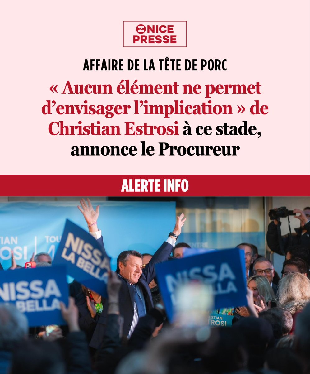 🔴 ALERTE INFO - À ce stade, après de nombreux actes d’investigation, « aucun élément » n’a indiqué une « quelconque implication, directe ou indirecte » du maire-candidat Christian Estrosi dans l'affaire de la tête de porc

#Nice06 <a href="/cestrosi/">Christian Estrosi</a> 

➡️ nicepresse.com/aucun-element-…