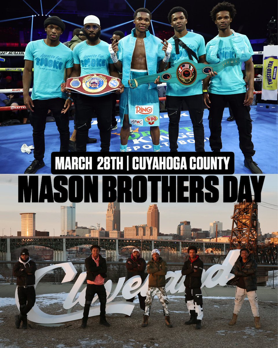 trboxing's tweet image. THEIR CITY. THEIR DAY 

Cleveland honors the renowned fighting family March 28th with the “Mason Brothers Boxing Day.” 🌹